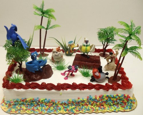 Rio 16 Piece Birthday Cake Topper Set Featuring Gabi, Pedro, Jewel, Perla, Charlie, Nigel, Luiz, Blu, Nico and Other Decorative Themed Accessories - Cake Topper Set Includes All Items Shown