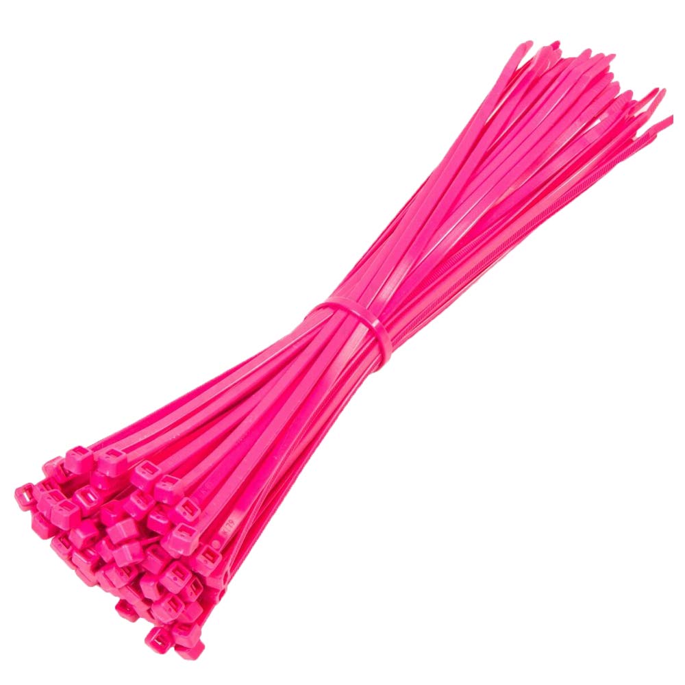 KafTon Fluorescent Cable Ties Pink Premium Nylon Plastic Cable Ties (100, 100mm x 2.5mm)