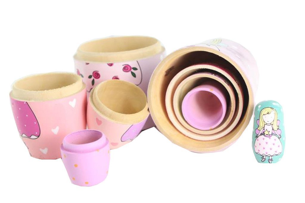 Cute Lovely Angel Princess with Pink Purple Green Dress Handmade Nesting Dolls Matryoshka Dolls Russian Dolls Set 5 Pieces Kids Girls Gifts Toy Home Decoration