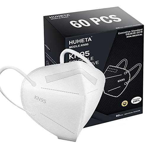 HUHETA KN95 Face Mask 60 Pack, 5Ply Breathable & Comfortable Safety