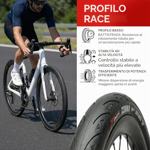Fincci Racing Bike Tyres, 700 x 25 C, Pair of Folding Bike Tyres 28 and 2 x Inner Tubes 700 x 25 cm, Puncture Proof 1 mm Tyres for Sports Road Bike Cycle – Pack of 2