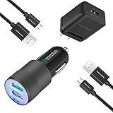 Car Charger Kit for Samsung Galaxy S7/S7 Edge, S6/S6 Edge/Note 5 and More, Car Charger + Wall Charger + 2 Pcs 3.3ft Micro-USB Cord