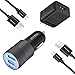 Fast Car Charger Kit for Samsung Galaxy S7/S7 Edge, S6/S6 Edge/Note 5 and More, Car Charger + Wall Charger + 2 Pcs 3.3ft Micro-USB Cord