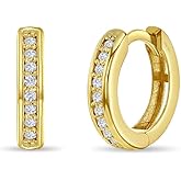 14k Yellow Gold Small Clear Cubic Zirconia Huggie Hoop Earrings For Little Girls 7mm - Classic 14k Gold Earrings For Girls With Clear CZ - Everyday Lightweight Huggie Hoop Earrings