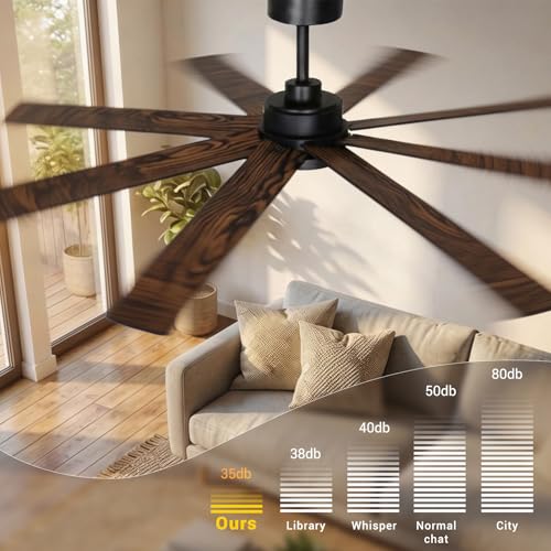 TCL 72 Inch Large Ceiling Fans with Lights and Remote, Quiet Modern Ceiling Fan, 3 CCT Dimmable Remember LED Reversible 8 Dual Side Blades for Living Room Patio Garage Indoor/Outdoor (black, 72)