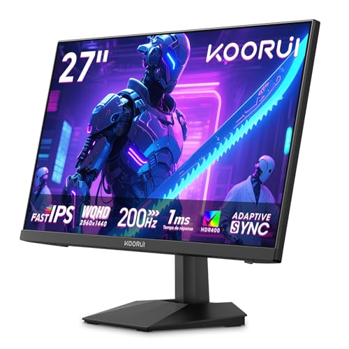 KOORUI G2721P 27 Inch Screen PC Gamer, Fast IPS 200Hz WQHD 2560x1440 2K Gaming Monitor, 1ms HDR400 Adaptive Sync HDMI 2.0x2/DP 1.4, VESA 75x75mm Monitor, Black