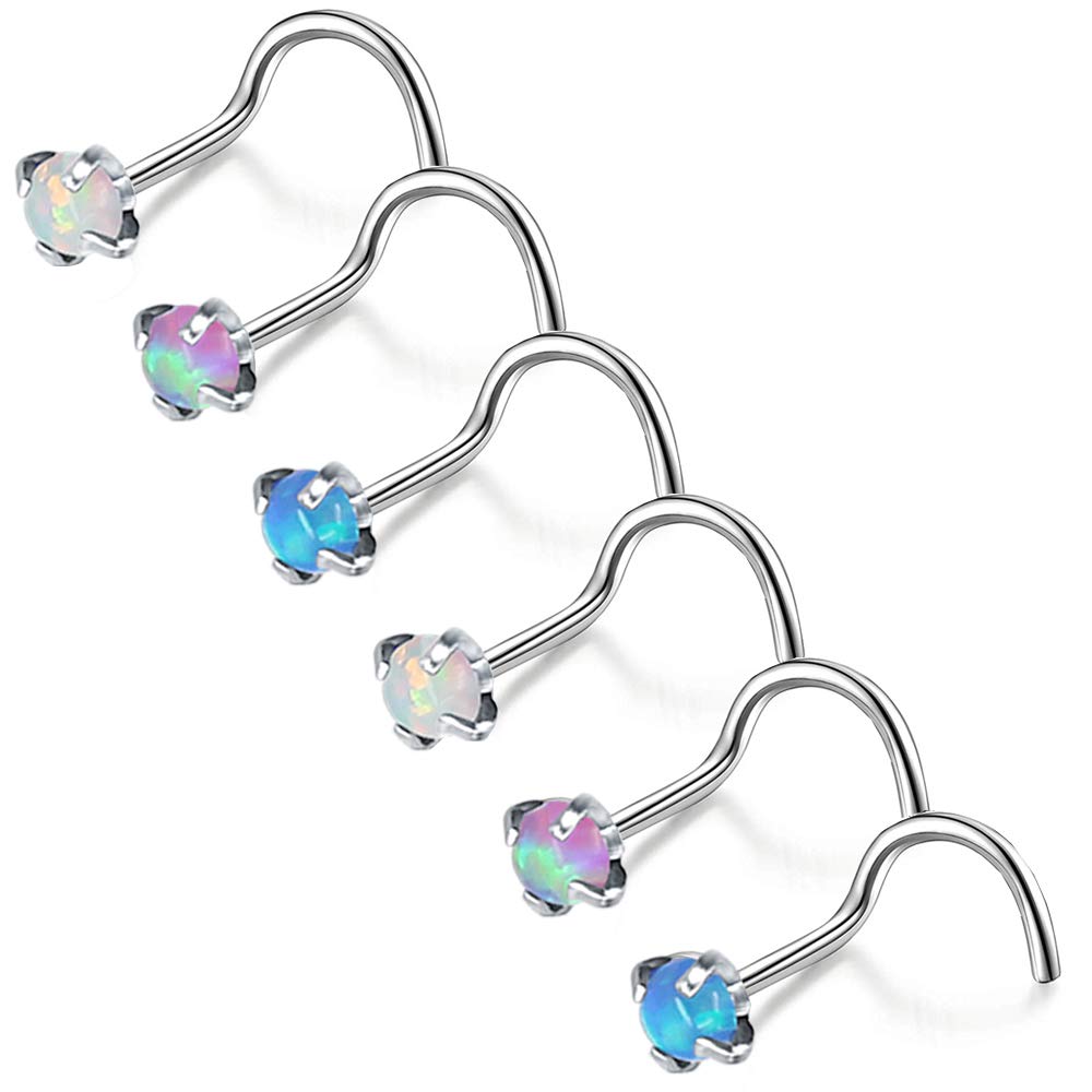 5-9 Pieces Blue Opal Nose Studs 20 Gauge Nose Pin L-Shape Nose Piercing Stud Stainless Steel Nose Stud Retainer