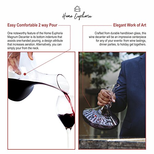 Wine Decanter - Hand Blown, Lead-Free Crystal Glass Carafe. Designed for Superior Decanting. Reds, Port, Sangria. Perfect for Wedding and Housewarming Gifts