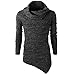F.Honey Men's Side Pocket Turndown Collar Swag Curved Hem Long Sleeve Cowl Hip Hop Hipster Slim T-Shirt Blouse (M, Grey)