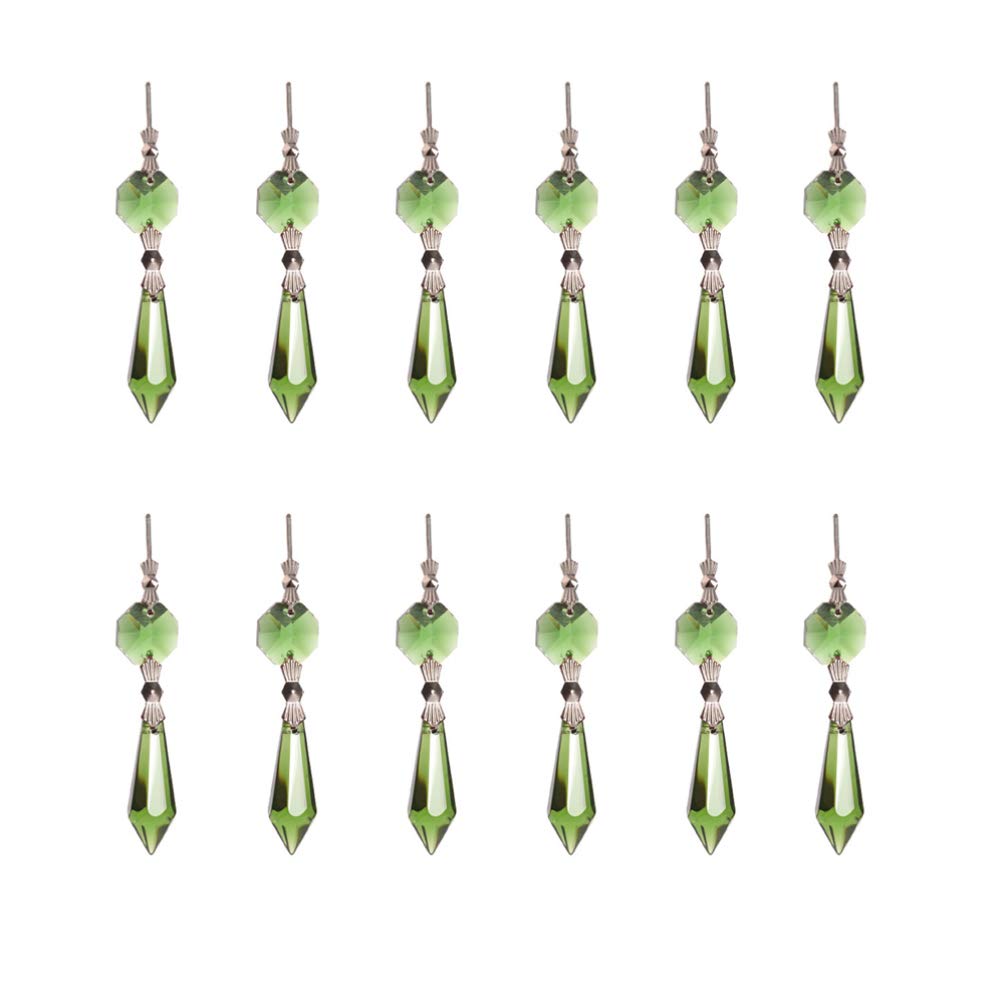 Cabilock 20pcs Green Crystal Pendants for Chandelier Curtain Decorations Beads Reflective Glass Prisms for Wedding Home Decor