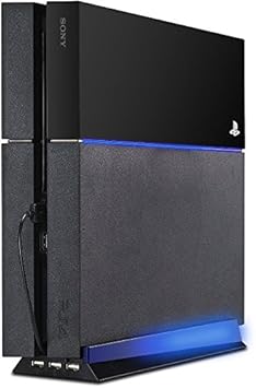 LeSB Standfuß Vertical mit 3-Fach USB-Hub und Blauer LED-Beleuchtung für Playstation 4, Schwarz/Weiss