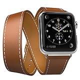 MoKo Band for Apple Watch Series 1 Series 2, Luxury Genuine Leather Smart Watch Band Strap Double Tour Replacement for 38mm Apple Watch 2015 and 2016, Brown (Not Fit 42mm Versions)