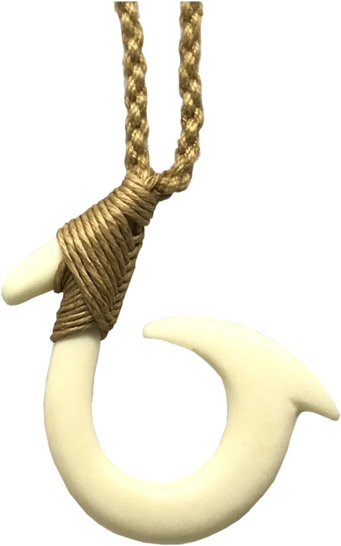 Zero Gravity HawaiiHawaiian Jewelry Hand Carved Round Hawaii Fish Hook White Buffalo Bone Hawaii Necklace