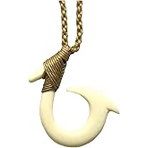 Hawaiian Jewelry Hand Carved Round Hawaii Fish Hook White Buffalo Bone Hawaii Necklace