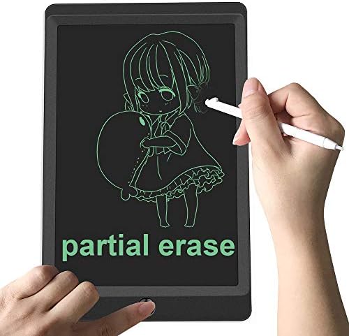 KURATU LCD Writing Tablet, 10 inch Electronic Drawing Pads, Portable Reusable Partial Erasable Ewriter, Elder Message Board,Digital Handwriting Pad Doodle Board for School, Fridge or Office(Black)