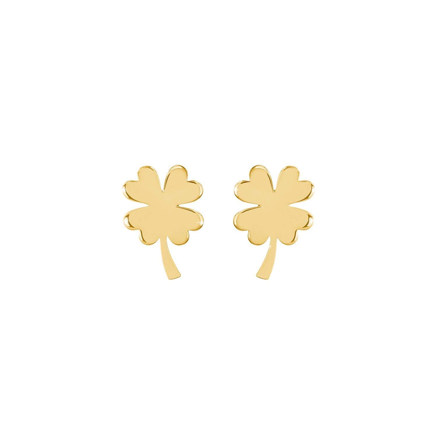 FourLeaf Clover Studs, 9K 14K 18K Gold Earrings, Yellow