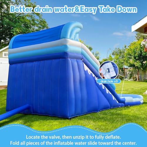 Cessbong Inflatable Water Slide for Kids and Adults with Better Drainage and Durability - Fun Outdoor Play with Easy Setup, Kids Summer Splash Fun (Dual Slide Blue Waves)