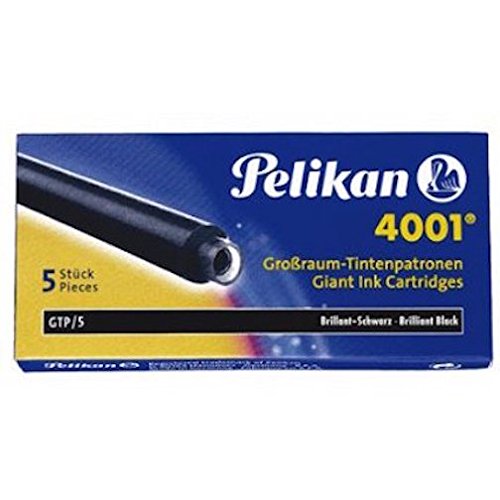 Pelikan 4001 GTP/5 Ink Cartridges for Fountain Pens, Brilliant Black, 1.4ml, 5 Pack (310615)