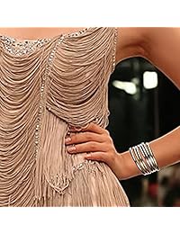 Juego de 7 brazaletes Bangle de acero inoxidable en tres colores (plateado dorado rosa), 8,4 pulgadas, para mujer