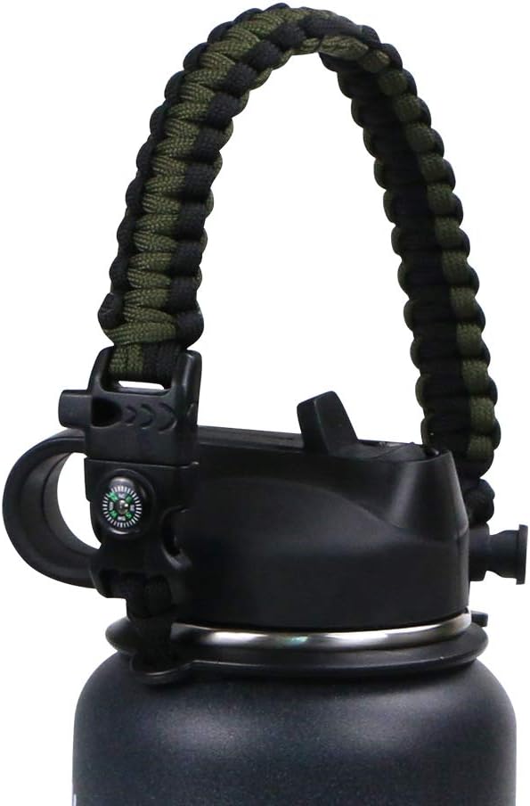 Vihir Paracord Handle fit Hydro Flask Paracord Survival Strap with Safety Ring and Carabiner for Wide Mouth Water Bottle, Multi-Color Optional