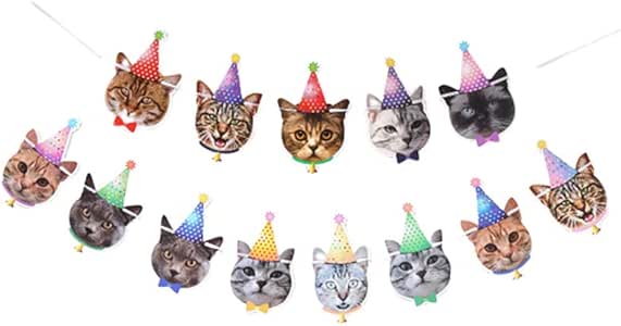 Amosfun - Bandera de cumpleaños para gato, guirnalda de estamina
