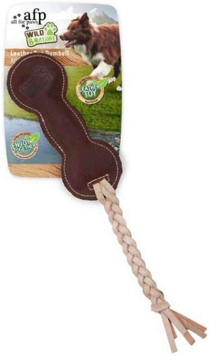 Pet Supplies ALL FOR PAWS AFP5525 Leather Dog Toy Tug Dumbell Wild