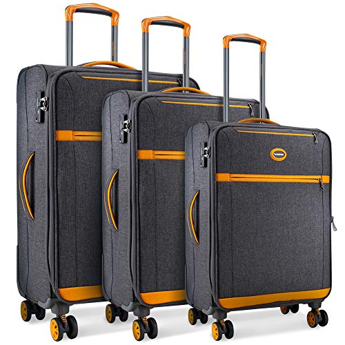 SHOWKOO Luggage Sets 3 Piece Softside Expandable Lightweight Durable Suitcase Sets Double