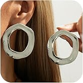 Chunky Gold Hollow Round Circle Stud Earrings for Women Statement Large Silver Irregular Geometric Drop Earring Trendy Prom Party Jewelry Accessories