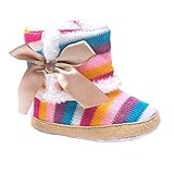 LNGRY Baby Girl Rainbow Soft Sole Snow Boots Soft Crib Shoes Toddler Boots (0-6 Months, Multicolor)