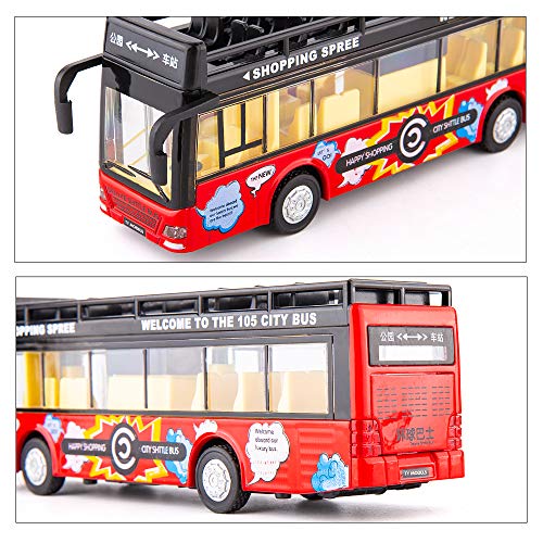 TGRCM-CZ 1/32 Scale Double Decker Bus Casting Car Model, Zinc Alloy Toy Car for kids, Pull Back Vehicles Toy Car with Lights and Sound for Toddlers Kids Boys Girls (Red) - Thumbnail 3