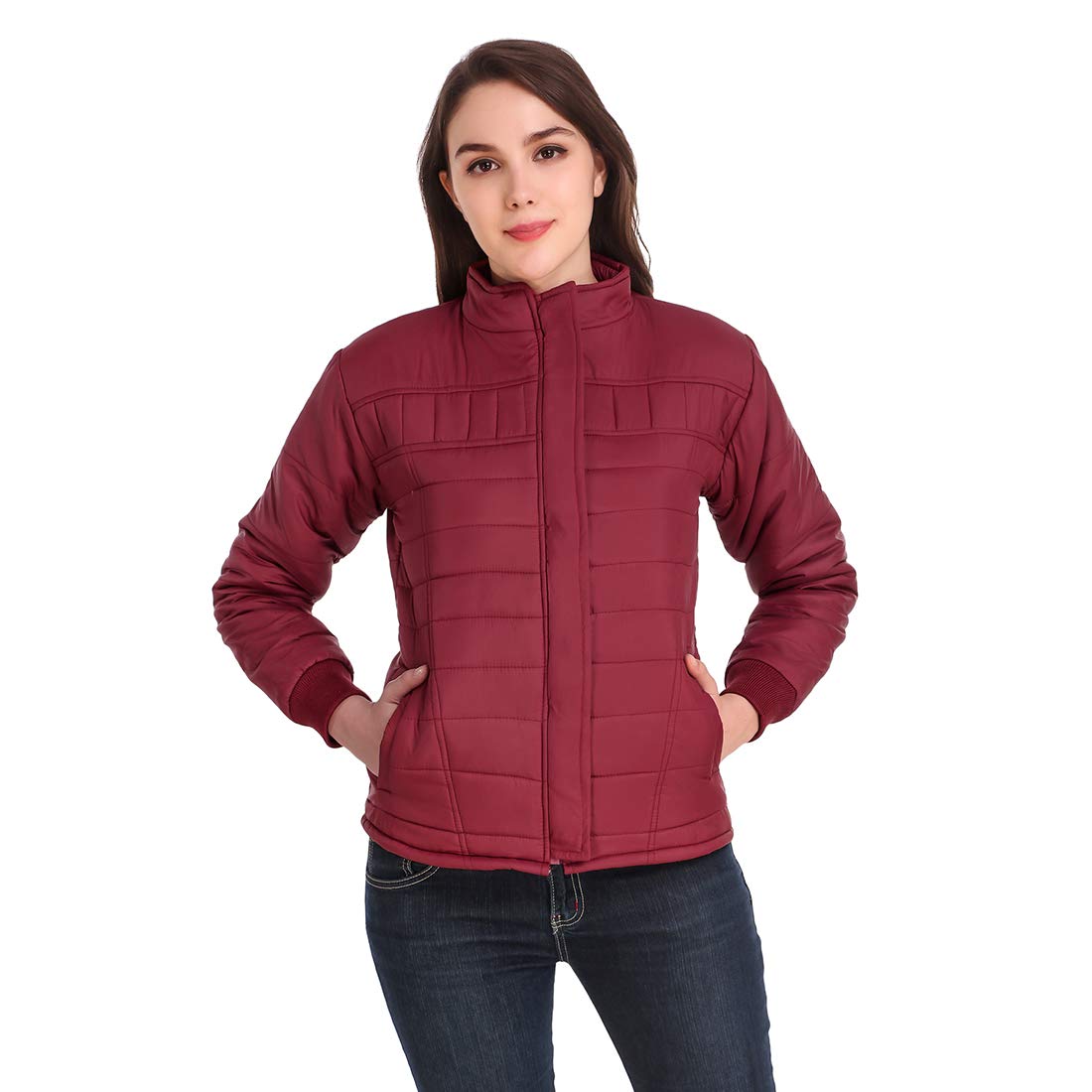maroon colour winter jacket