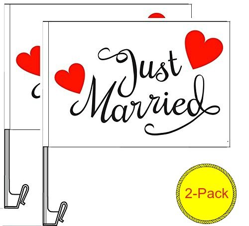 Atziloose Just Married Car Window Flag (Pack of 2), Just Married Car Decorations