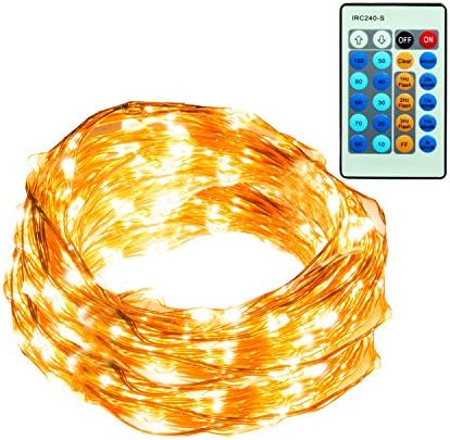 40Ft 120 LED Fairy Starry Christmas Copper Wire String Dimmable with Remote Control. Waterproof Decorative Lights for Bedroom, Patio, Dining Room, Garden, Gate, Yard, Parties, Wedding,Bed Room.