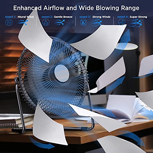EasyAcc 9 Inch USB Desk Fan [ 5200 Battery Operated 4 Speed UltraQuiet
