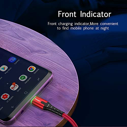 Essager LED Type C Cable Fast Charger 3A 2-Pack (6.6ft+3.3ft) USB A 2.0 to USB-C Mobile Phone Charging Wire Cord for Xiaomi K20 Samsung Oneplus 7 Pro Nintendo Switch Huawei Mate (Red)