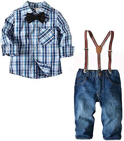 Nwada Little Boys Clothes Sets Bow Ties Shirts + Suspenders Pants Denim Jeans Toddler Boy Gentleman Outfits Suits