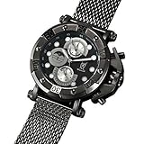Konigswerk Mens Black Mesh Band Watch Large Face Multifunction Day Date Sun Moon Display AQ101136G