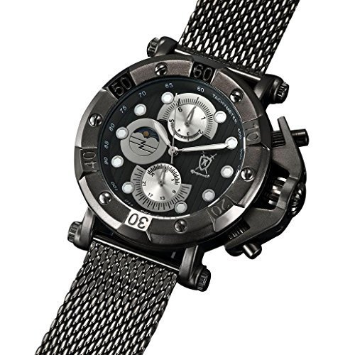 Konigswerk Men's Watch Black Bracelet Black Dial Multifunction Day Date Sun Moon AQ101136G