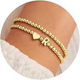 Ursteel Valentines Day Gifts for Her Women - Dainty 14K Gold Plated Beaded Bracelets for Women Trendy Letter A-Z Heart Jewelry Personalized Gifts