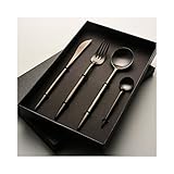 Huluwa Flatware Set Stainless Steel Cutlery Set Dinnerware Steak Knife and Fork and Spoon Tableware Set, Matte Black, 1 Set