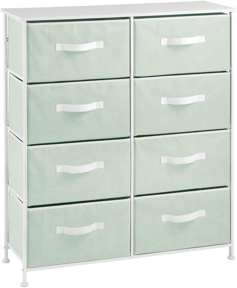 mDesign 8-Drawer Furniture Storage Tower - Sturdy Steel Frame, Easy Pull Fabric Bins - Organizer Unit for Kid's Bedrooms, Playrooms, Nurseries - Mint/White: Furniture & Decor