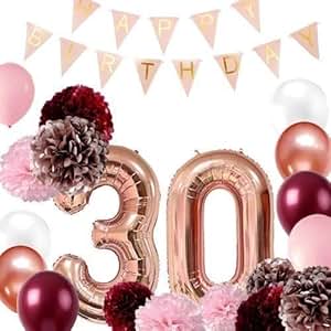Amazon.com: Burgundy and Rose Gold 30th Birthday ...
