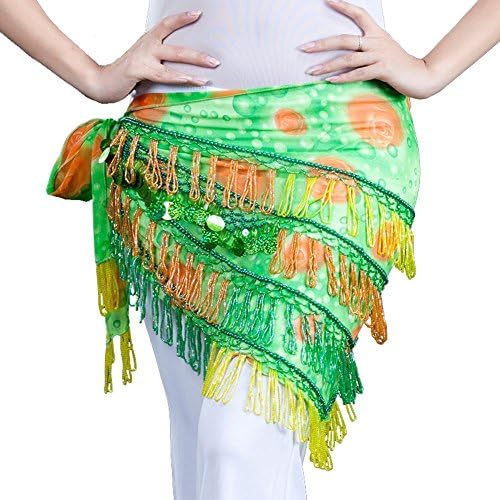 women waist chain egypt belly dance hip scarf tribal scarves wrap tribal tassels gold coin green printing skirt belt