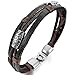 INBLUE Men,Women's Alloy Genuine Leather Bracelet Bangle Rope Black Silver Tone Brown Tribal