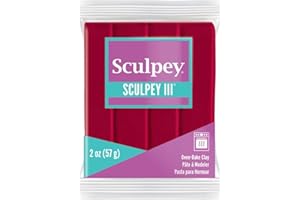 Sculpey III Polymer Oven-Bake Clay, Red, Non Toxic, 2 oz. bar, Great for modeling, sculpting, holiday, DIY, mixed media and school projects.Great for kids & beginners!
