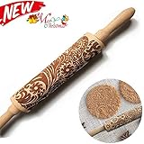 Paisley Embossed Rolling Pins-Christmas Engraved Embrossing 3D Wooden Rolling Pin Christmas Baking Biscuit Fondant Cake Patterned Dough Roller