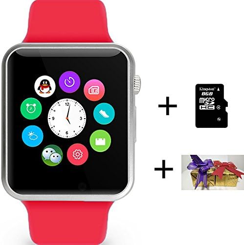 MyOhYa Smart Watch Clock With Sim Card Slot Push Message Bluetooth Connectivity Android Phone Music Better PK DZ09 KW18 Smartwatch(Red with 8G TF Card and Gift Box)