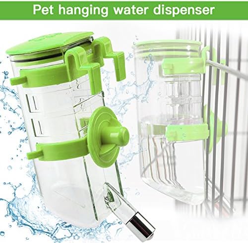 Dogs Crate Water Bottle Dispenser-Best Collapsible Water Automatic Water Drinking Feeder with Stainless Steel Ball for Heavy Duty Lazy Animals Kitten Guinea Pig Crate Cage Kennel (Green,350ML)