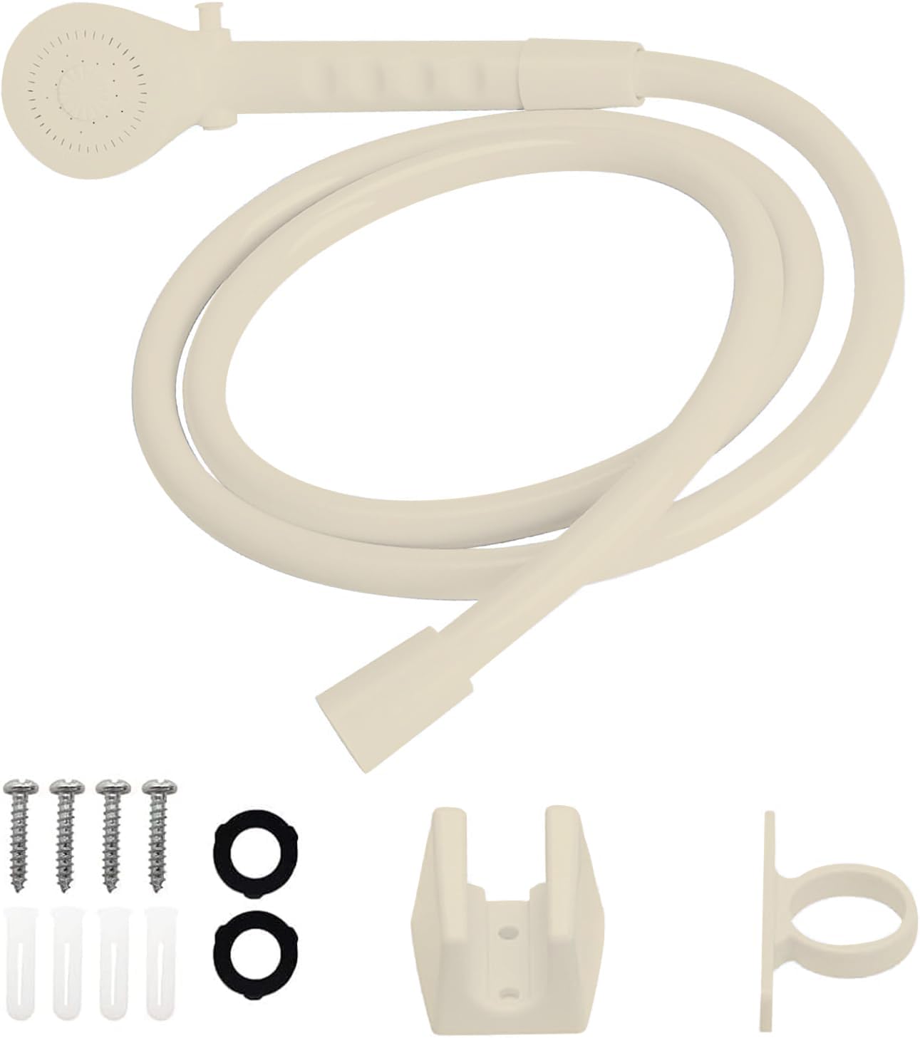 Photo 1 of RV Shower Replacement Shower Head with Hose & Guide Ring & Shower Holder Non-Metallic Hand-Held Shower Set White/Black (Parchment Showers)