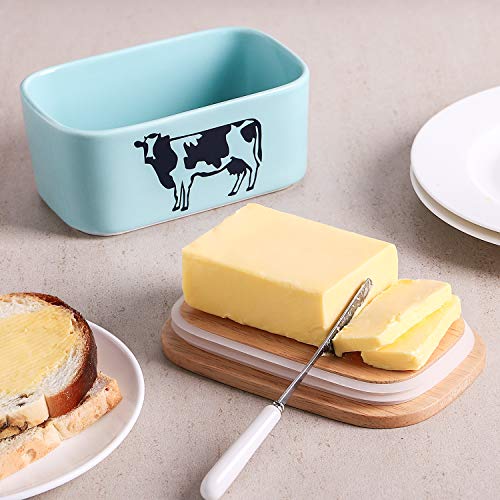 image for DOWAN Porcelain Butter Dish with Lid, Airtight Butter Container (Large